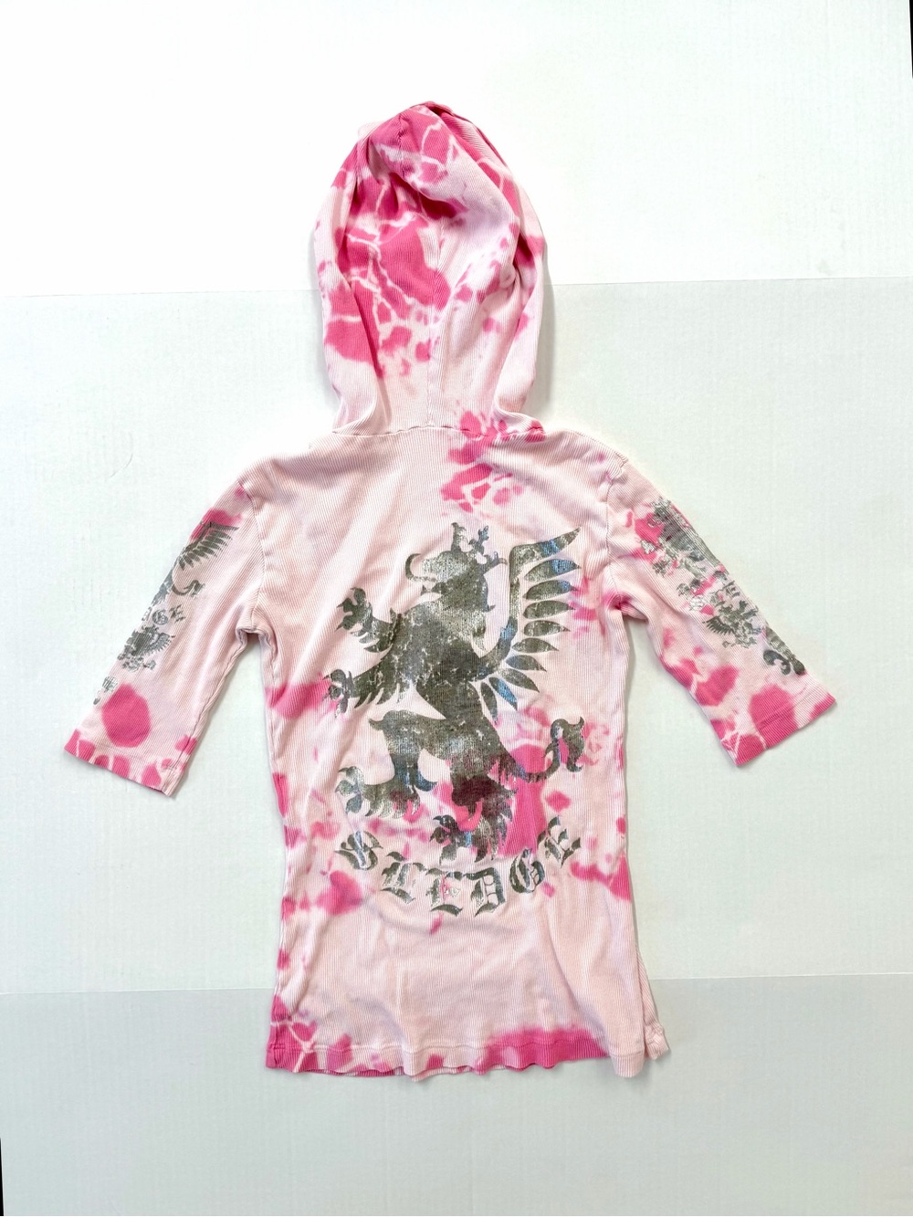 Sledge USA Gothic Graphic Hooded T-Shirt — Y2K Pink Tie Dye Girly Goth Small